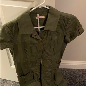 Khaki green button down dress